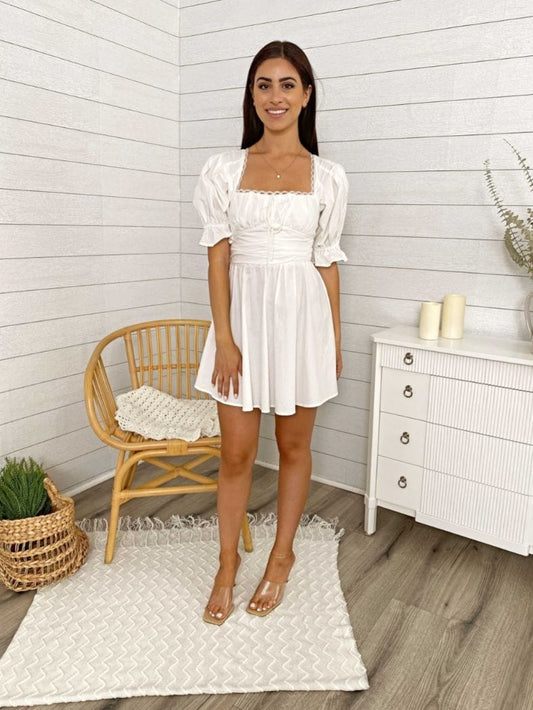 Puff Sleeve Lace Open Mini Dress