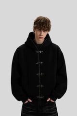 Metal Toggle Hooded Relaxed Black Coat