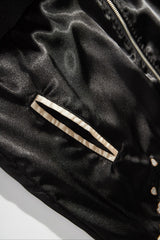 Dragon Embroidered Satin Bomber Jacket