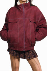 Sherpa Collar Washed Utility Zip Coat