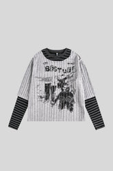 Distressed Collage Graphic Striped Layered Tee
