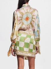 Unique Printed Irregular Charming Knotted Mini Dress