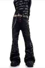 Cracked Wash Flared Streetwear Denim Jeans