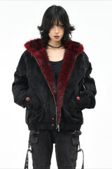 Contrast Fur Hood Utility Zip Coat