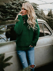Thick Autumn Winter Green Knitted Oversized Turtleneck Christmas Sweater Sweaters-L