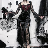 Red Lace Slim Slit Maxi Dress Black / S