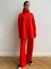 Morwen - Oversized Turtle-Neck Knitted Two-Piece Set
