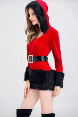 Christmas Hooded V-Neck Fuzzy Sexy Party Dress