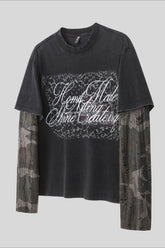 Script Graphic Camo Layered Long Sleeve T-Shirt