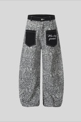 Leopard Contrast Pocket Barrel Leg Pants