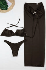 Starfish Detail Slit Skirt Three Piece Swim Set