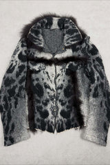 Leopard Jacquard Hooded Button Knit Cardigan