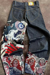 Illustrated Eye Straight Leg Washed Jeans