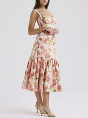 Sweet Spicy Style Charming Floral Backless Midi Dresses