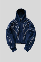 Abstract Piping Double Zip Hoodie