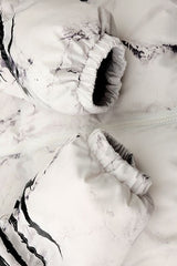 Bear Graphic Marble Print Puffer Jacket