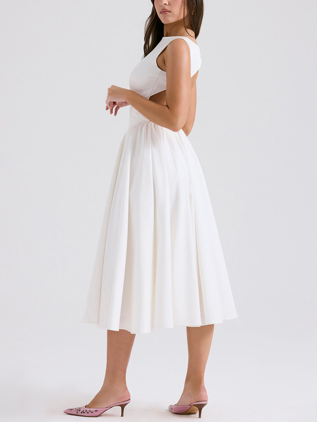 Stylish And Elegant Solid Color Trendy Round Neck Backless Sleeveless Midi Dress