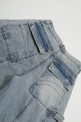 Washed Buckle Cargo Wide Leg Jeans