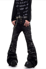 Cracked Wash Flared Streetwear Denim Jeans