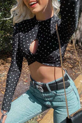 Black and White Polka Dot Slim Fit Crop Top