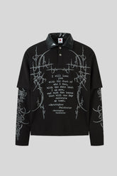 Barbed Wire Graphic Layered Polo Collar Tee