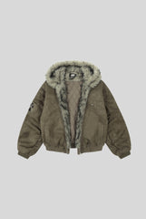 Fur Lined Cross Patch Hooded Coat