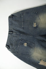 Camo Panel Distressed Wide Leg Jeans