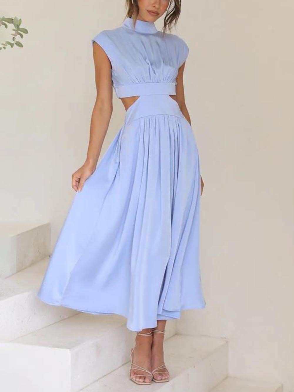 Cutout Waist Pocketed Charming Vacation Midi Dress