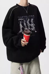Washed Figure Graphic Oversized Crew Neck Sweatshirt