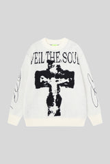 Cross Typography Jacquard Relaxed Sweater