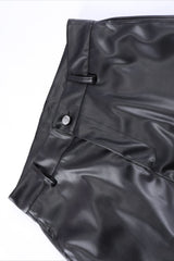 Ruched Faux Leather Straight Leg Pants