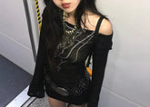 Tattoo Print Knit Top Black / S