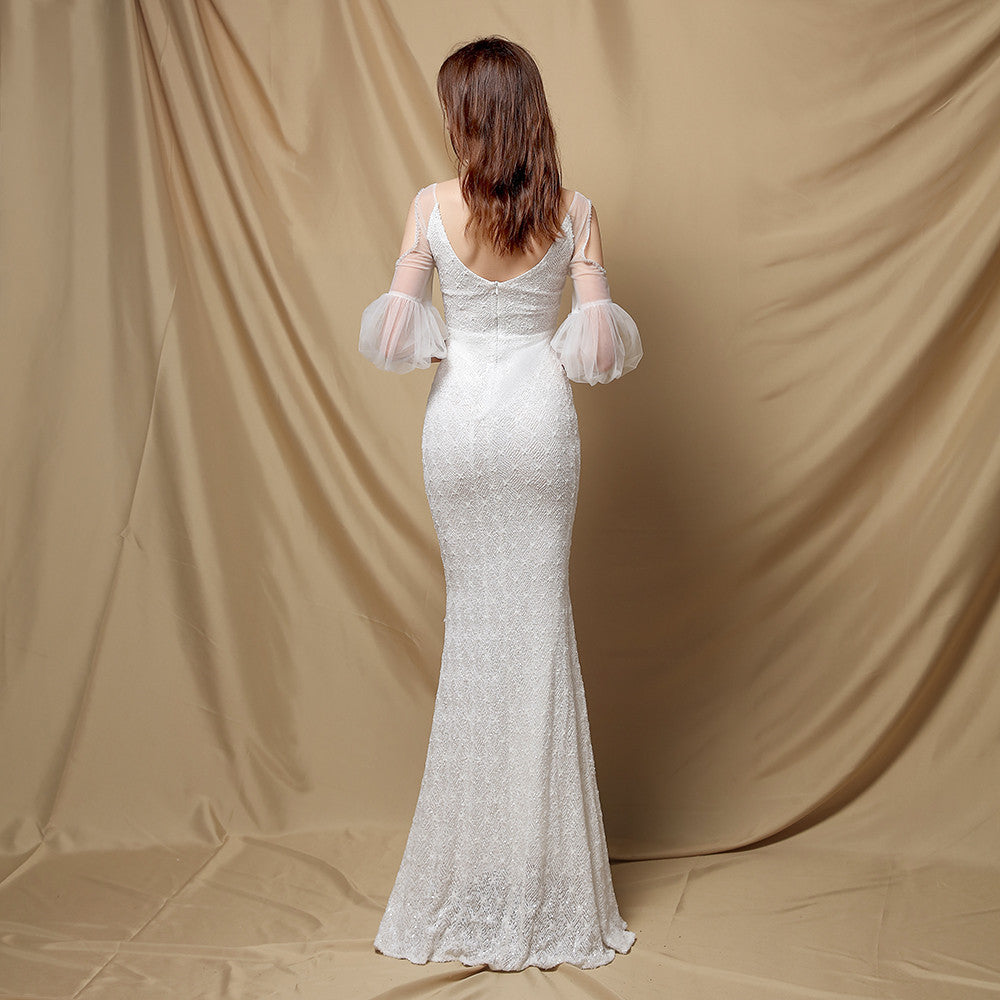 Quinn Sequin Scroll Charming Puff Sleeve Dress