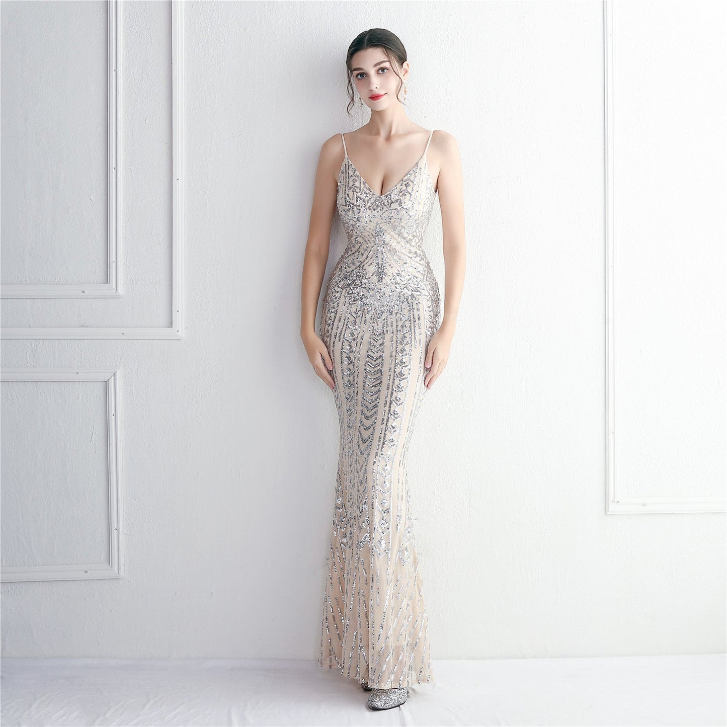 Taisia Formal Stylish Sequin Scroll Dress