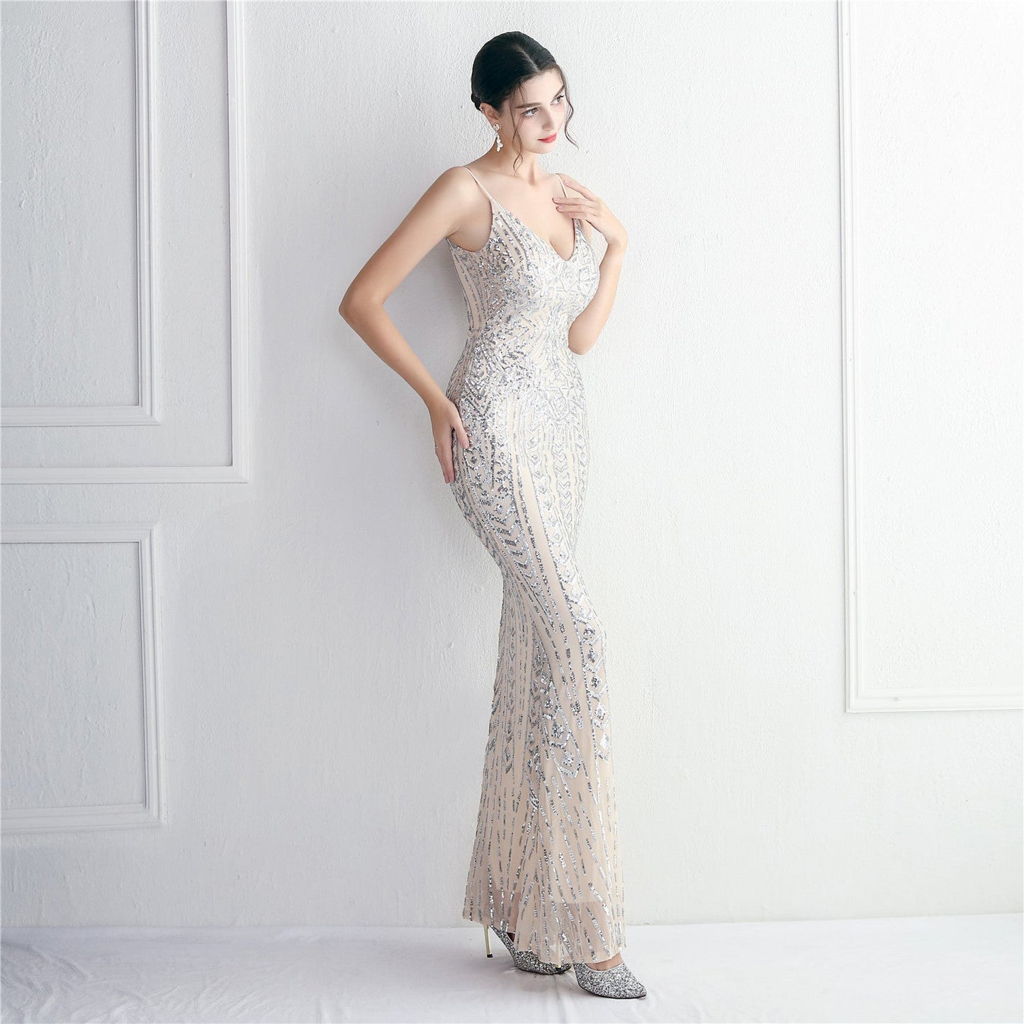 Taisia Formal Stylish Sequin Scroll Dress