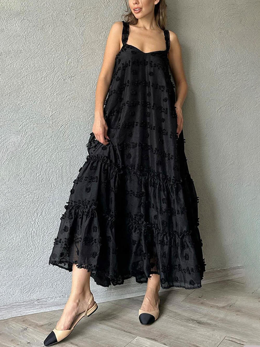Pretty Flower Decor A-Line Graceful Layered Loose Maxi Dress