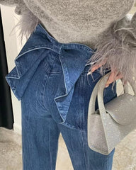 Stretch Jeans With Bow At Back