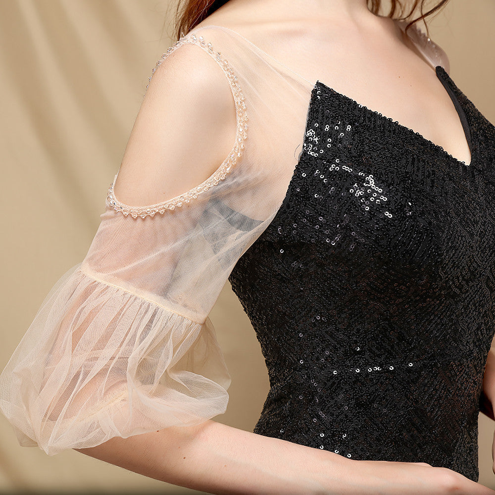 Quinn Sequin Scroll Charming Puff Sleeve Dress