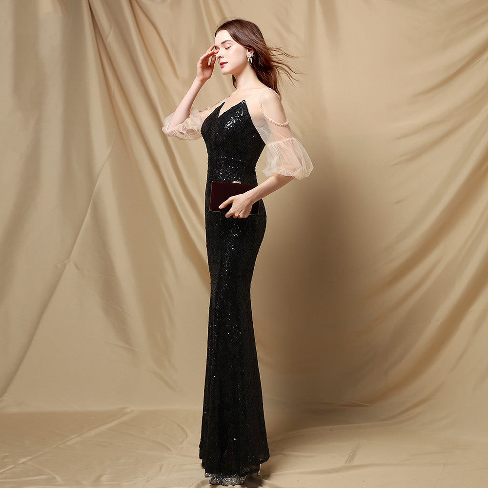 Quinn Sequin Scroll Charming Puff Sleeve Dress