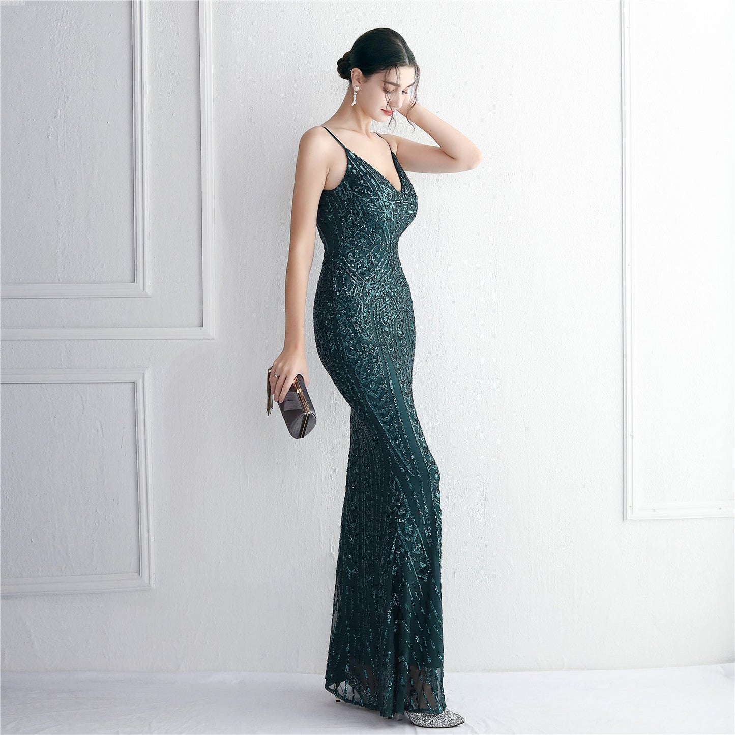 Taisia Formal Stylish Sequin Scroll Dress