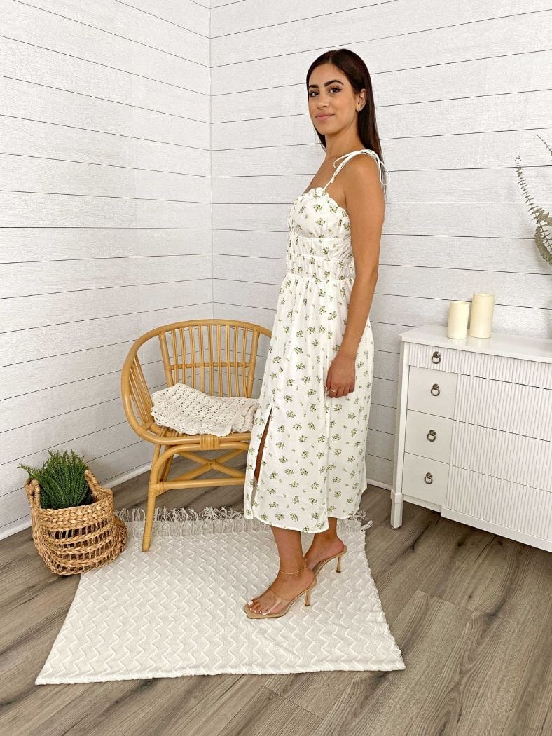Bow Strap Leg Slit Midi Dress
