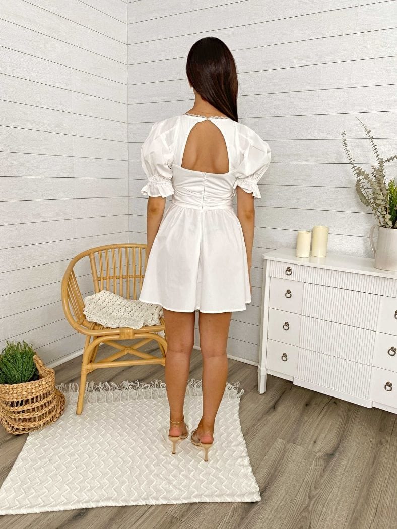 Puff Sleeve Lace Open Mini Dress