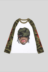 Camo Sleeve Character Graphic Raglan Tee