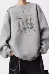Washed Figure Graphic Oversized Crew Neck Sweatshirt