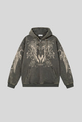 Fleece Washed Skull Pullover Hoodie