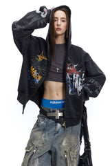 Graffiti Print Full Zip Oversized Hoodie