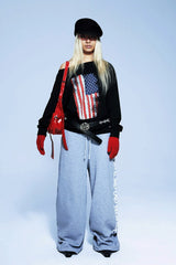 Distressed Flag Off Shoulder Long Sleeve T-Shirt