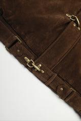 Fur Trim Suede Toggle Hooded Coat