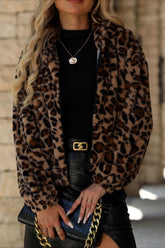 Loose Fit Leopard Print Fleece Coat