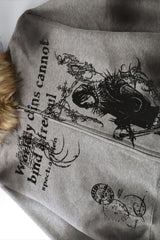 Fleece Fur Hood Gothic Zip Hoodie